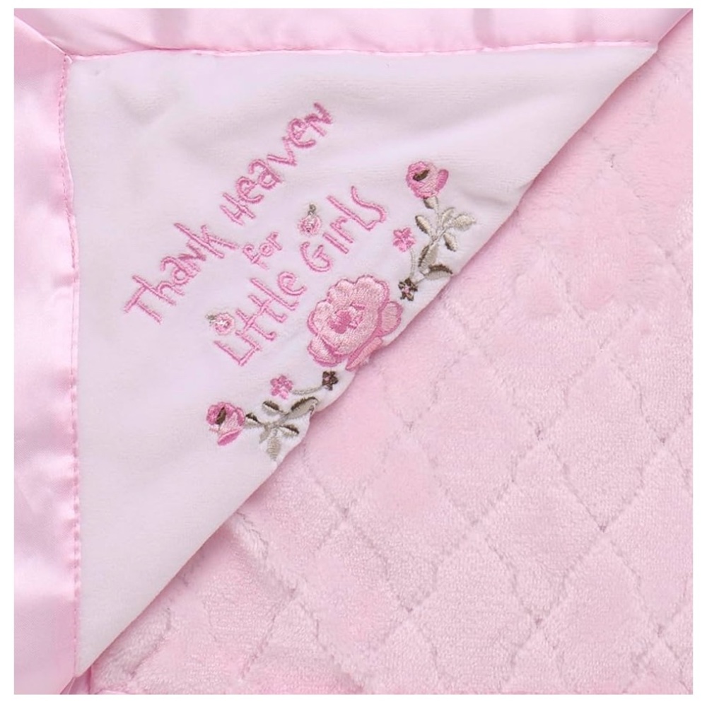 Satin and Plush, Ultra Soft,Embroidered Baby Blanket